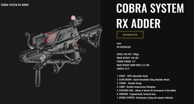 Cobra System R9 RX Adder 2.0 | 130 lbs | incl. 7-schots magazijn | Complete set!